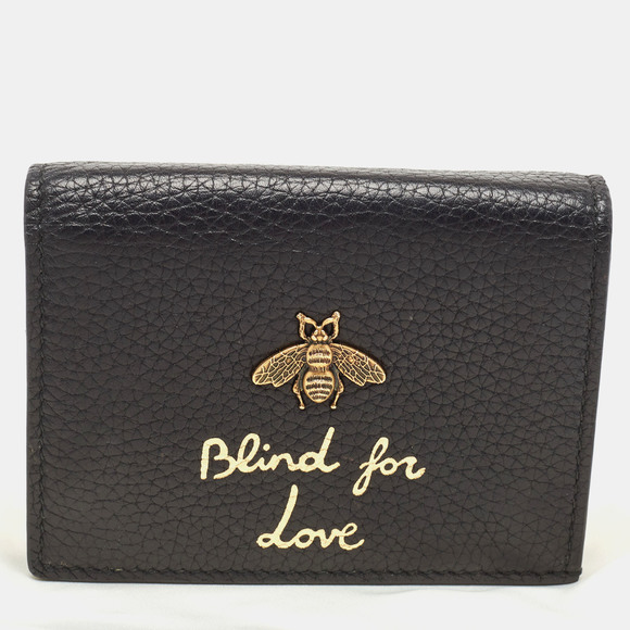 GUCCI Black Leather Bee Blind for Love Card Case - Picture 1 of 8